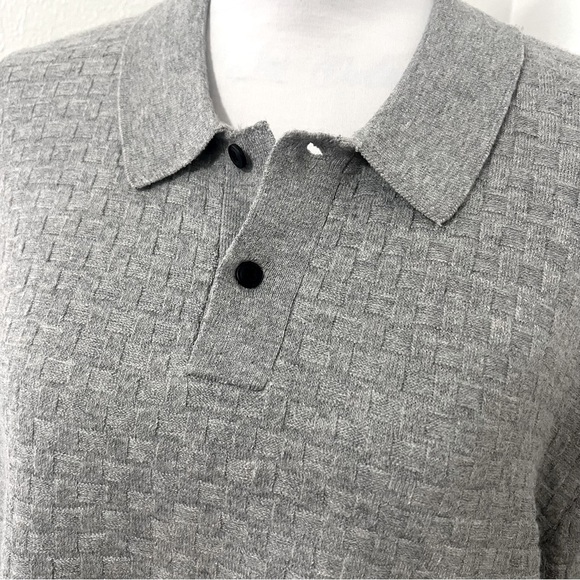 TAHARI Men’s Wool Blend Large Gray Long Sleeve Collar Sweater Waffle Knit NWT - Picture 1 of 9